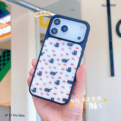 Ốp IP 17 Pro Max mèo đen và cherry nền trắng viền đen