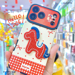** Ốp IP 17 Pro Max vân da đính ngựa thêu đỏ