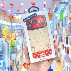** Ốp IP 17 Pro vân da đính ngựa thêu đỏ
