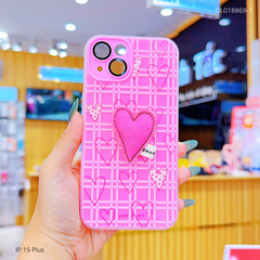 ** Ốp IP 15 Plus 2 lớp đính charm bông bảo vệ camera