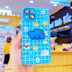 ** Ốp IP 15 Plus 2 lớp đính charm bông bảo vệ camera