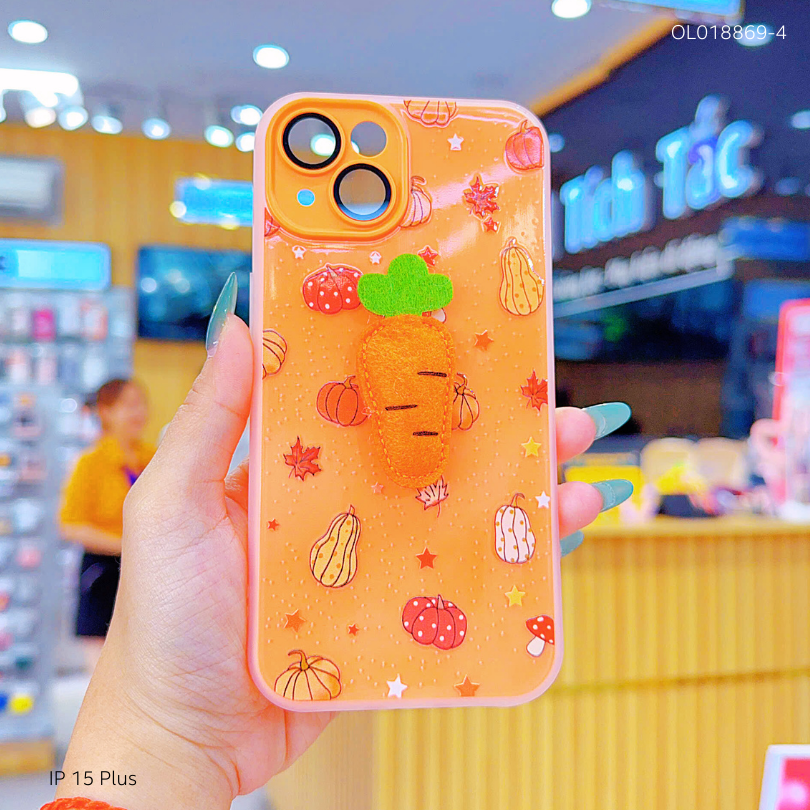 ** Ốp IP 15 Plus 2 lớp đính charm bông bảo vệ camera