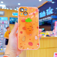 ** Ốp IP 15 Plus 2 lớp đính charm bông bảo vệ camera