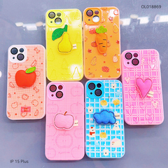 ** Ốp IP 15 Plus 2 lớp đính charm bông bảo vệ camera