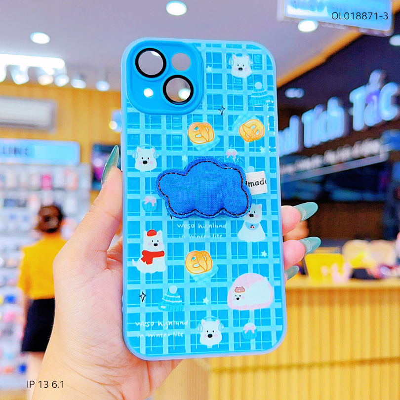 ** Ốp IP 13 6.1 2 lớp đính charm bông bảo vệ camera