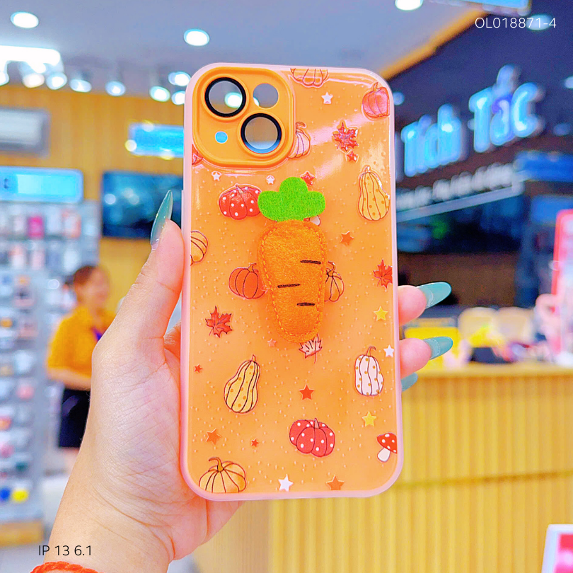 ** Ốp IP 13 6.1 2 lớp đính charm bông bảo vệ camera