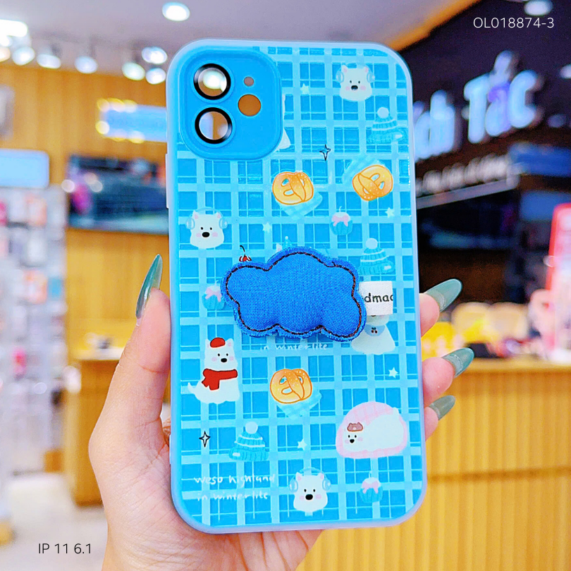 ** Ốp IP 11 6.1 2 lớp đính charm bông bảo vệ camera