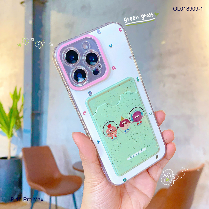 ** Ốp IP 15 Pro Max dẻo trong kèm ví card in hình