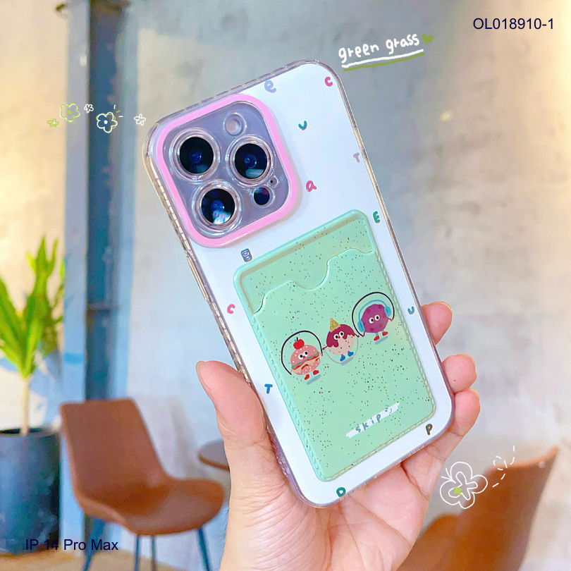 ** Ốp IP 14 Pro Max dẻo trong kèm ví card in hình
