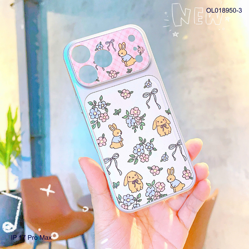 ** Ốp IP 17 Pro Max vân da viền dẻo xi bạc camera in hình