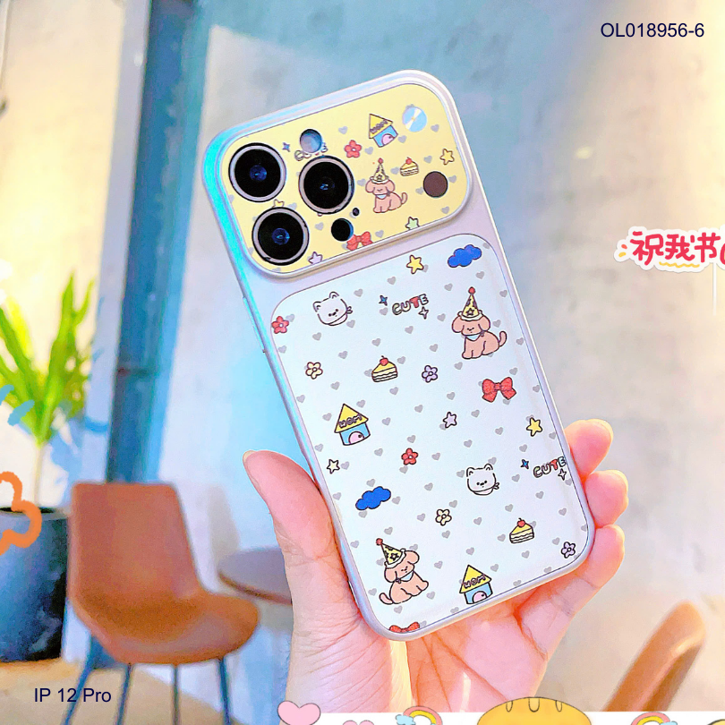 ** Ốp IP 12 Pro vân da viền dẻo xi bạc camera in hình