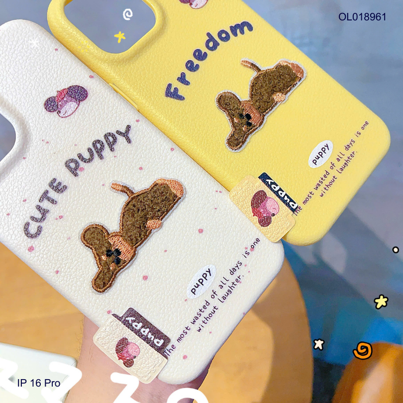 ** Ốp IP 16 Pro vân sần đính charm thêu