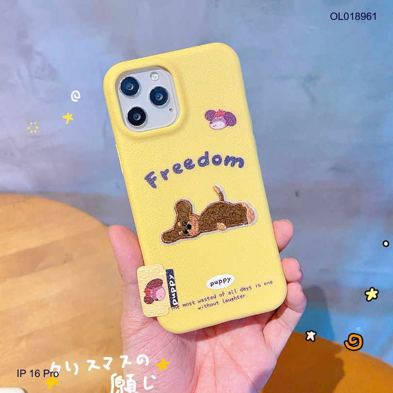 ** Ốp IP 16 Pro vân sần đính charm thêu