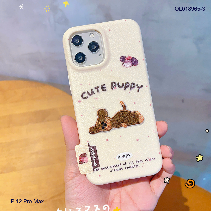 ** Ốp IP 12 Pro Max vân sần đính charm thêu