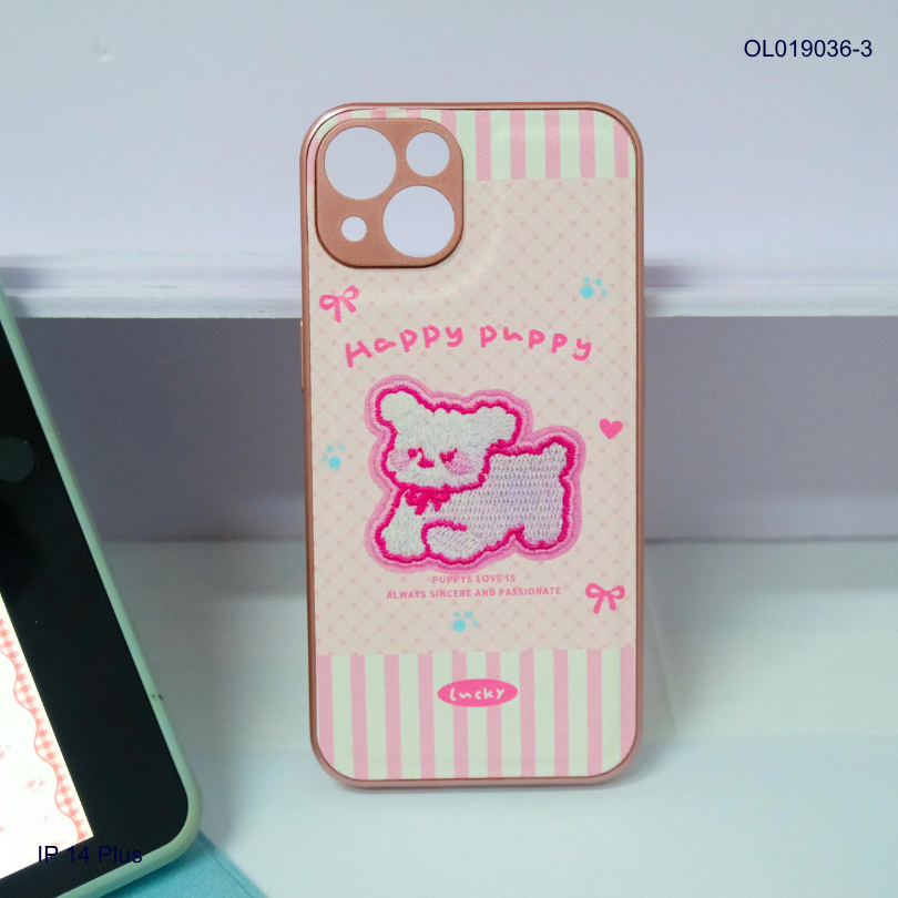 Ốp IP 14 Plus vân da phồng viền dẻo xi màu