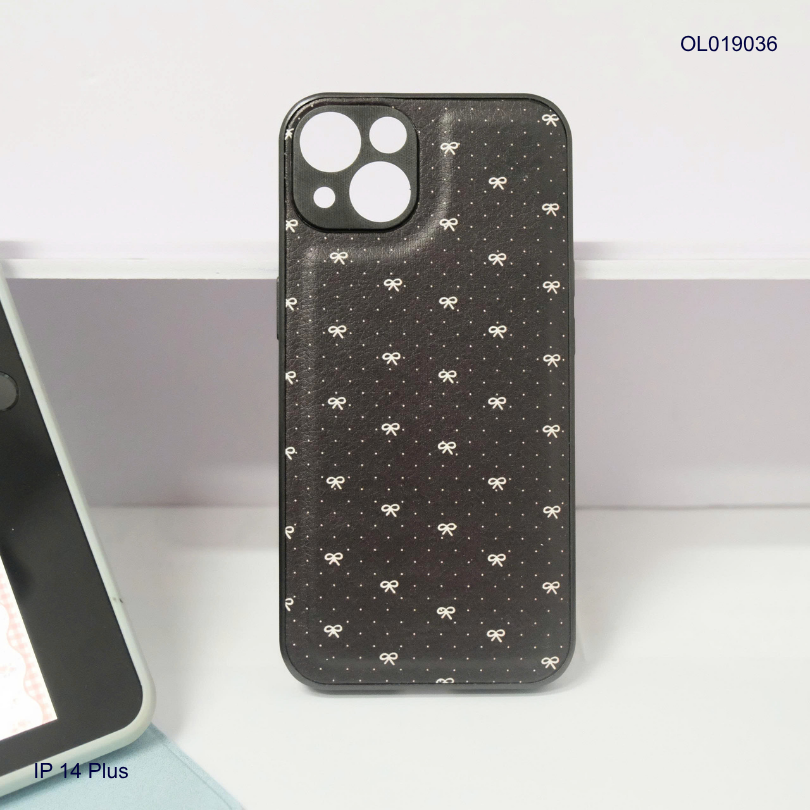 Ốp IP 14 Plus vân da phồng viền dẻo xi màu