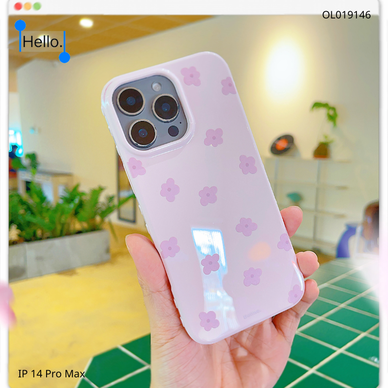 Ốp IP 14 Pro Max hoa cúc Bonne viền tim