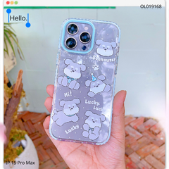 ** Ốp IP 15 Pro Max trong cún xám Schnauzer viền xanh