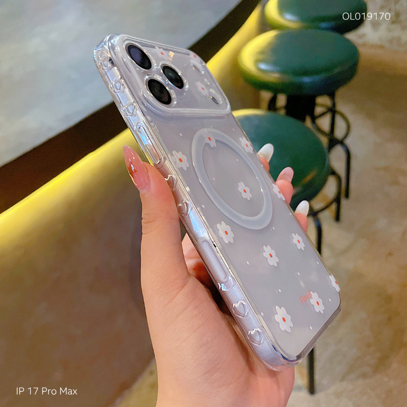 ** Ốp iPhone 17 Pro Max trong hoa cúc trắng nhụy đỏ magsafe