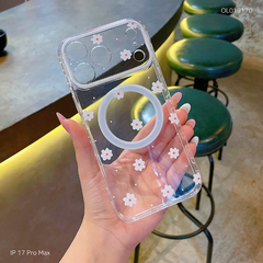 ** Ốp IP 17 Pro Max trong hoa cúc trắng nhụy đỏ magsafe
