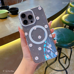 ** Ốp IP 16 Pro Max trong hoa cúc trắng nhụy đỏ magsafe