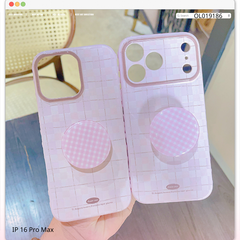 Ốp IP 16 Pro Max dẻo hồng kèm pop caro hồng