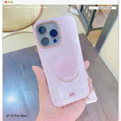Ốp IP 15 Pro Max dẻo hồng kèm pop caro hồng
