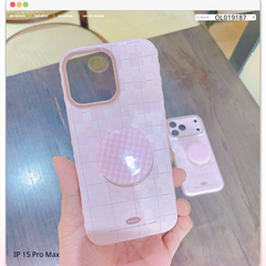 Ốp IP 15 Pro Max dẻo hồng kèm pop caro hồng