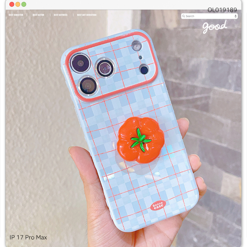 Ốp IP 17 Pro Max dẻo xanh kèm pop cà chua