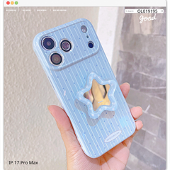 Ốp IP 17 Pro Max dẻo xanh chấm bi xanh kèm pop ngôi sao