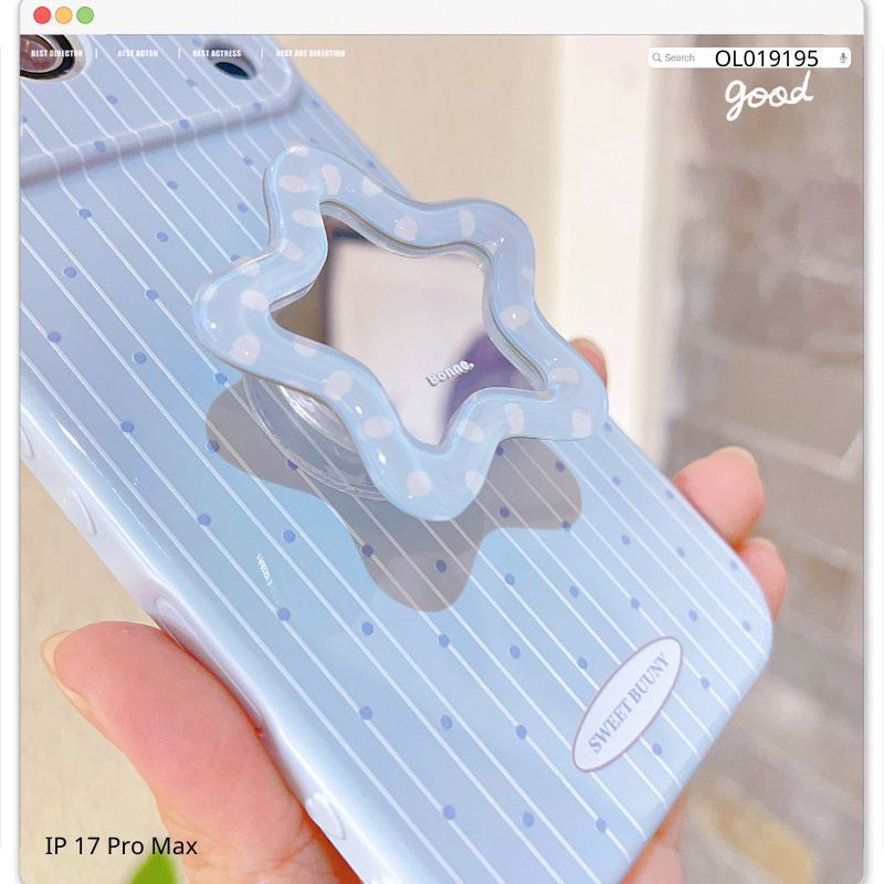 Ốp IP 17 Pro Max dẻo xanh chấm bi xanh kèm pop ngôi sao