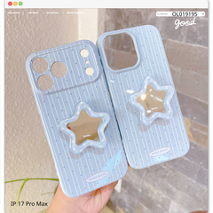 Ốp IP 17 Pro Max dẻo xanh chấm bi xanh kèm pop ngôi sao