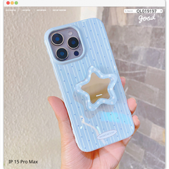 Ốp IP 15 Pro Max dẻo xanh chấm bi xanh kèm pop ngôi sao