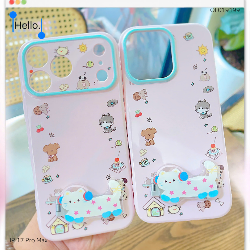 ** Ốp IP 17 Pro Max dẻo hồng nhiều thú cute kèm giá đỡ mèo