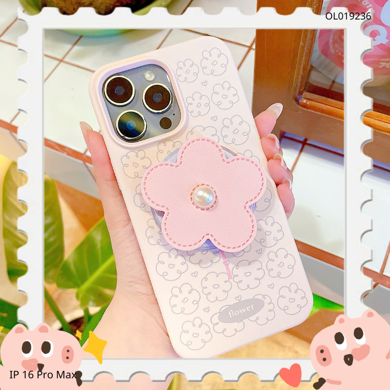 ** Ốp iPhone 16 Pro Max silicon hoa anh đào kèm pop từ tính