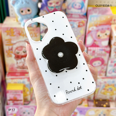 ** Ốp iPhone 17 lưng cứng chấm bi kèm pop hoa