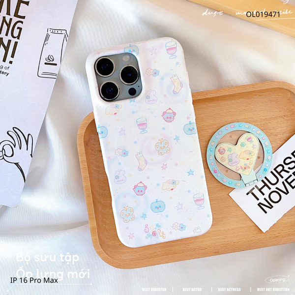 ** Ốp iPhone 16 Pro Max lưng cứng magsafe họa tiết hoạt hình kèm giá đỡ tim