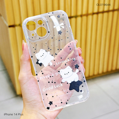 Ốp iPhone 14 Plus dẻo trong in mèo trắng ngôi sao đen