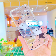 Ốp iPhone 12 Pro dẻo trong in mèo trắng ngôi sao đen