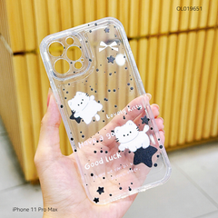 Ốp iPhone 11 Pro Max dẻo trong in mèo trắng ngôi sao đen