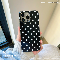 Ốp iPhone 15 Pro dẻo đen chấm bi trắng