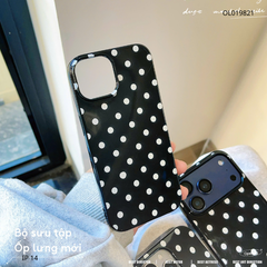 Ốp iPhone 14 dẻo đen chấm bi trắng