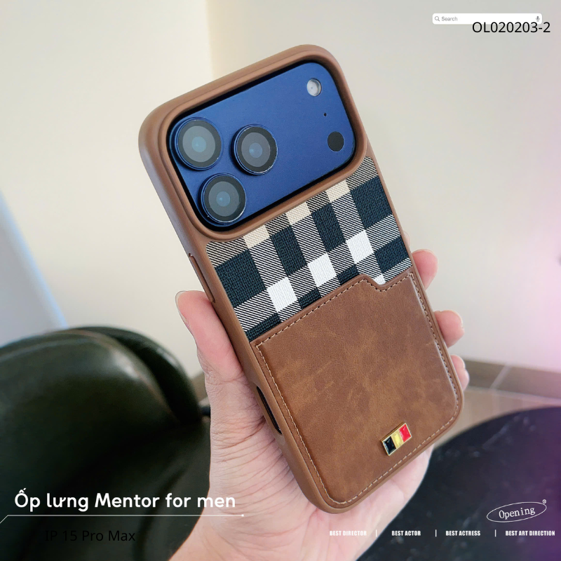 [C] ** Ốp iPhone 17 Pro Max Mentor vân da viền dẻo kèm ví card