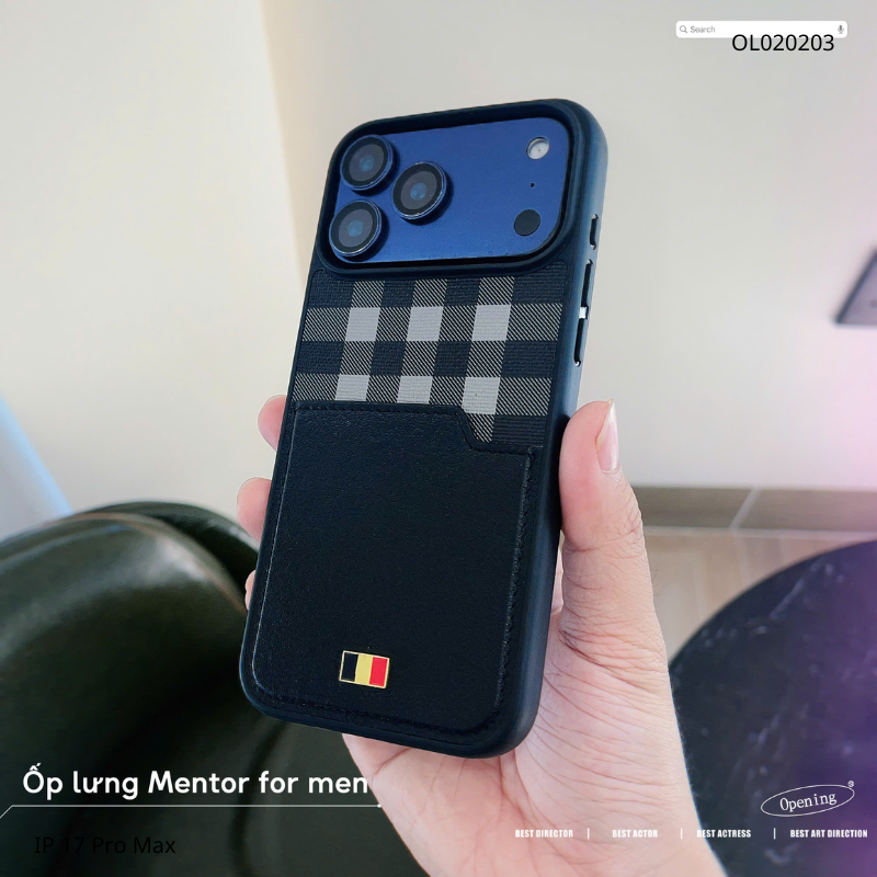 [C] ** Ốp iPhone 17 Pro Max Mentor vân da viền dẻo kèm ví card