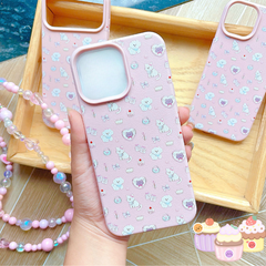 Ốp iPhone 14 vân sần cún trắng và mèo vàng nền hồng