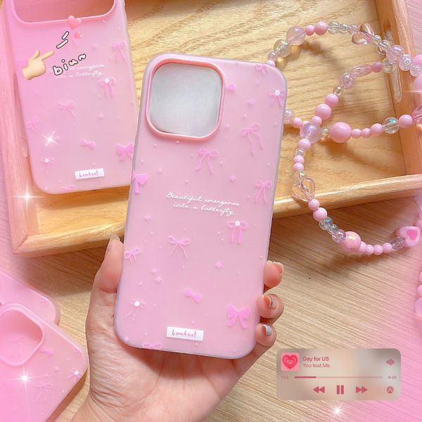Ốp iPhone 11 6.1 2 lớp nhiều nơ hồng