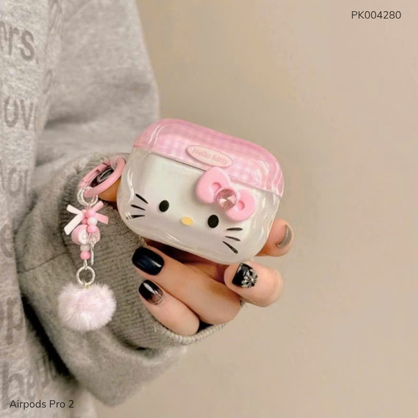 ** Case Airpods Pro 2 dẻo mặt Kitty nơ hồng