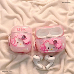 ** Case Airpods Pro 2 dẻo mặt Kitty đeo Headphone nơ hồng
