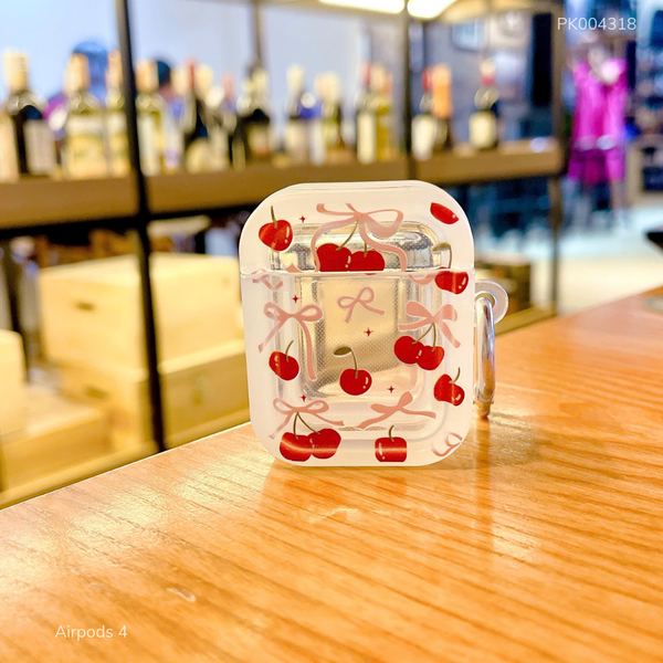 Case Airpods 4 dẻo nơ hồng cherry đỏ