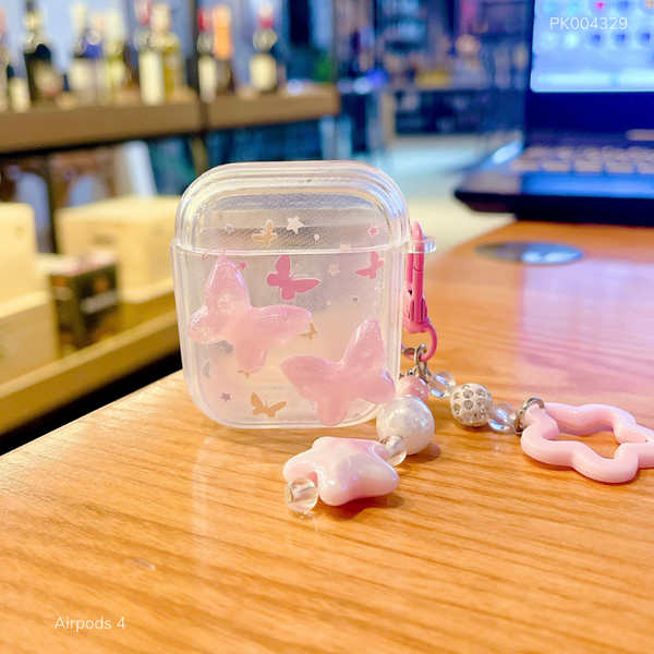 Case Airpods 4 dẻo đính 2 bướm hồng